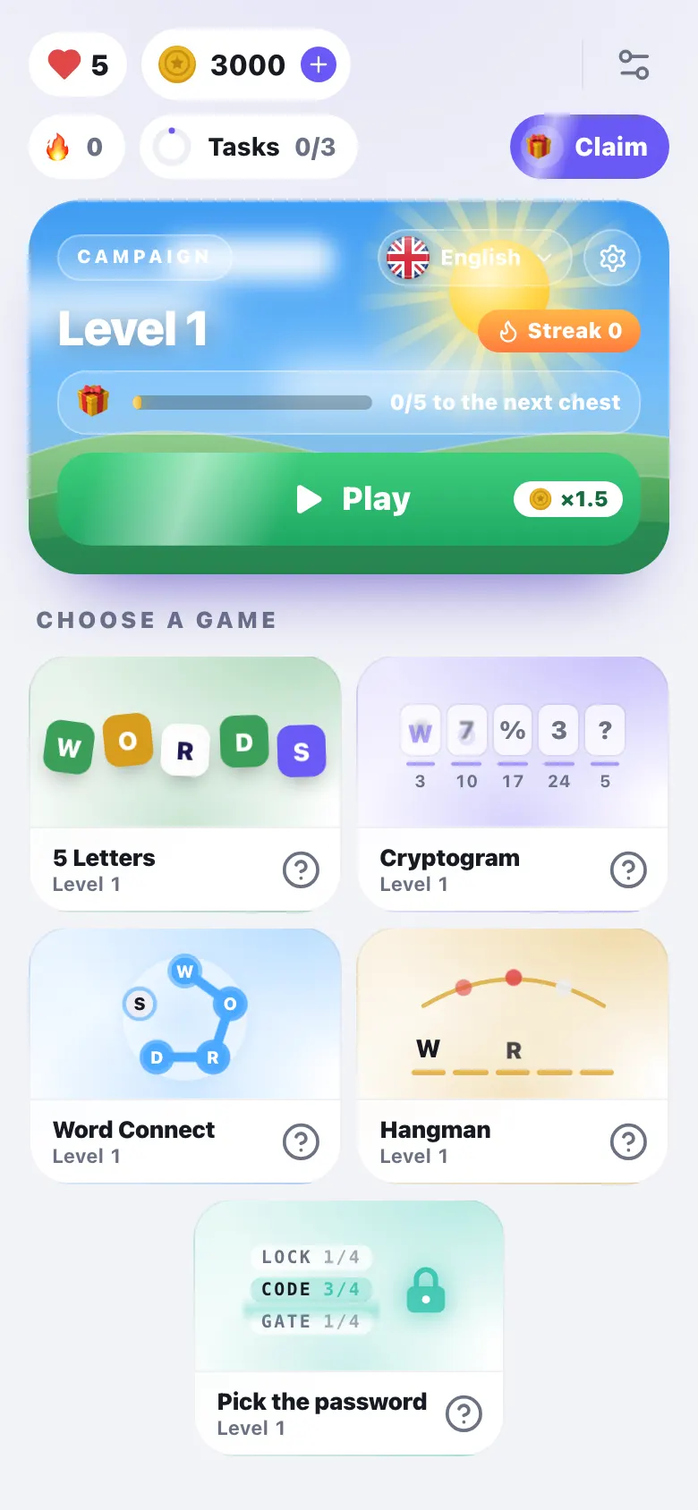 Home screen in the light theme