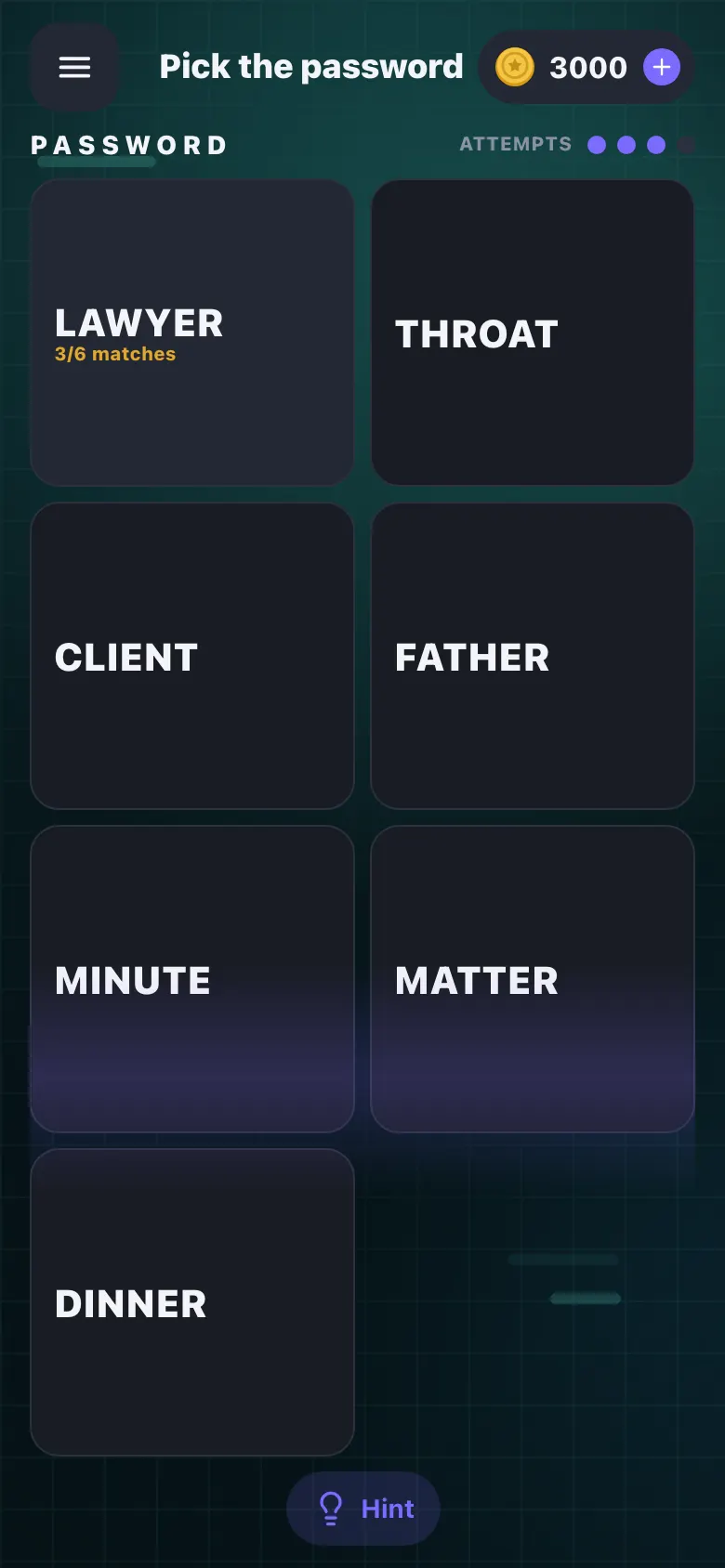 Pick the password: find the password among similar words