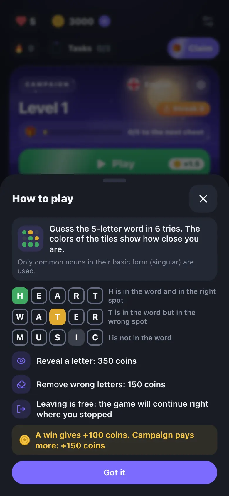How to play sheet for 5 Letters
